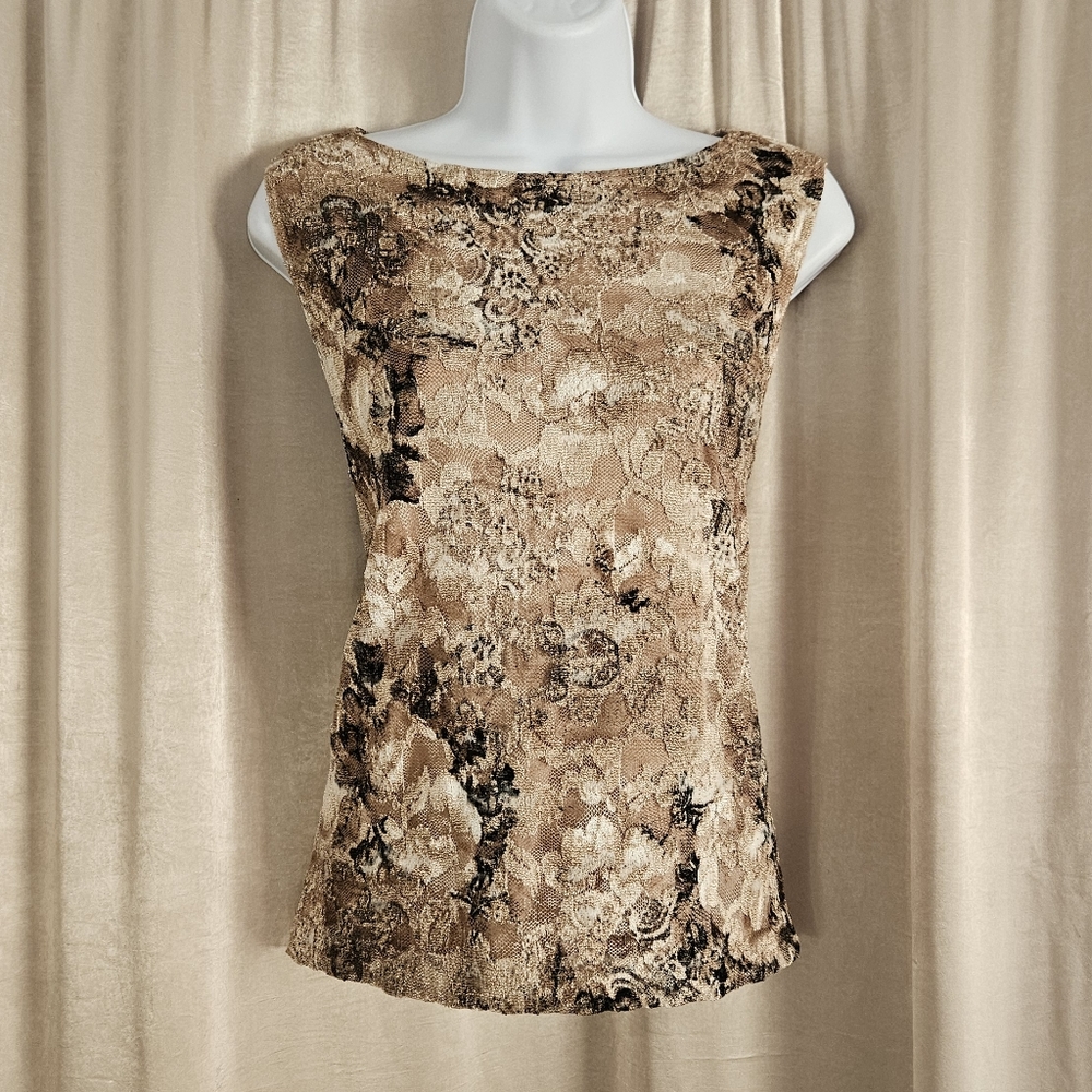 NWOT Chicos tn & black floral lace shell blouse top Womens Large - Picture 7 of 7